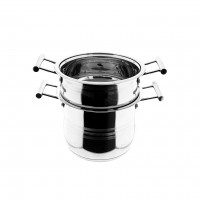 Sunay Couscous Pot aus Edelstahl Kochtopf mit Siebeinsatz in Silber