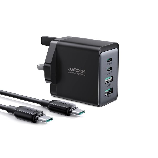 Joyroom TCG02 PD USB-C USB-A 67W GaN-Wandladegerät (UK) + USB-C-Kabel – Schwarz