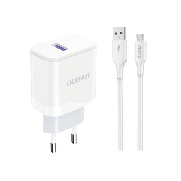 Dudao A20EU Wandladegerät – Weiß - 1m Ladekabel - 18W Ladegerät-Set USB-A zu Micro, I-Phone und Type-C