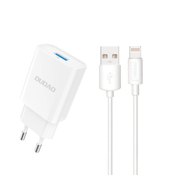 Dudao A4EU Wandladegerät – Weiß - Ladegerät mit Kabel - USB zu I-Phone, Micro und USB-C