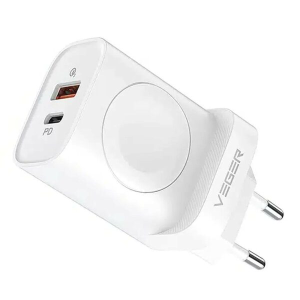 VEGER USB + Typ C Wandladegerät + Ladegerät kompatibel mit Watch PD 25W weiß