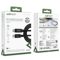 Acefast C7-03 USB-C USB-C 100 W 1,2 m Kabel mit Display – Schwarz