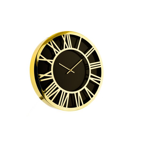 Almina Wanduhr mit Römischen Ziffern ⌀40 cm Schwarz/Gold elegenate Uhr für Ihr Zuhause