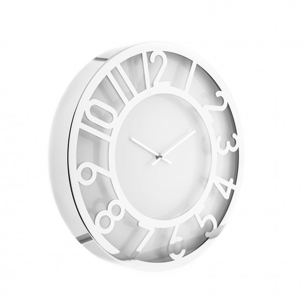 Almina Wanduhr ⌀60 cm mit Ziffern Weiß/Silber moderne Uhr für Ihr Zuhause