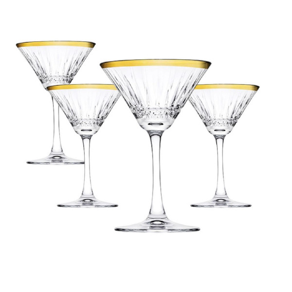 Pasabahce Elysia Martiniglas, Cocktailschale, Cocktailglas, 220ml, Glas, transparent/gold, 4 Stück