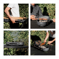 Flipgrill BBQ-Grill mit Schneidebrett/Servierplatte und Wendegrillrost 60 x 20 x 12 cm  - Tragbarer Holzkohlegrill  Grau