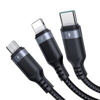 Joyroom Multi-Use Series 3-in-1-Kabel S-1T3018A18 kompatibel mit iPhone USB-C Micro-USB 1,2 m – Schwarz