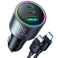 Zigarettenanzünder-Adapter Joyroom JR-CCN07 Autoladegerät 120 W 2xUSB-C USB-A + USB-C-Kabel 100 W – Dunkelgrau