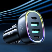 Zigarettenanzünder-Adaptert Joyroom 70W Autoladegerät mit 4 Anschlüssen: 2 x USB C, 2 x USB schwarz (JR-CL29)