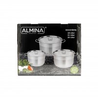 Almina 3er Set Kochtöpfe aus Edelstahl mit Deckel für alle Herdarten 18L, 21L, 25L Silber