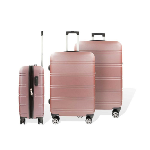 Hartschalenkofferset: 3-teiliges Kofferset aus robustem ABS-Material, Line Rose Design