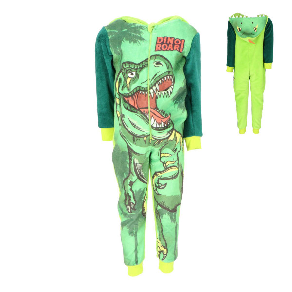 Dinoroar Kinder Pyjamas Schlafanzug Overall Gemütlicher Fleece Jumpsuit mit Kapuze