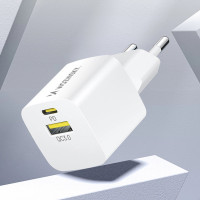 Wozinsky GaN USB-A USB-C 33W Wandladegerät Schnellladegerät PD, QC 3.0 – Weiß