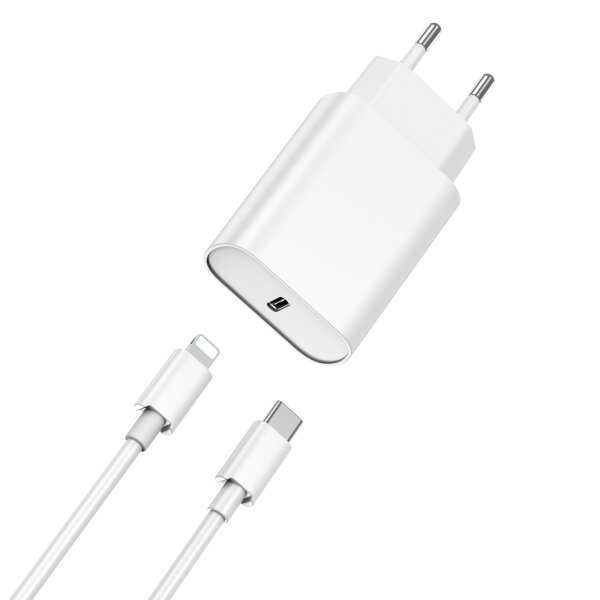 WIWU Wandladegerät Wi-U001 PD 20W 1x USB-C  + Kabel USB-C - kompatibel mit iPhone