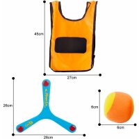 2er-Pack Selbstklebende Handschuhe, Zielweste und Wurfbälle mit Zwei Bumerang-Fliegeringen - Innen- und Außen -Spiel für Kinder und Erwachsene