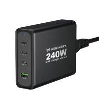 GaN-Ladestation USB-A / 3 x USB-C Schnellladegerät 240W in Schwarz