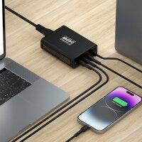 GaN-Ladestation USB-A / 3 x USB-C Schnellladegerät 240W in Schwarz