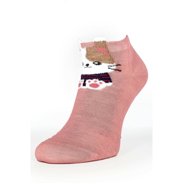 Damensocken aus Baumwollmischung mit Katzenmuster in Pink kurze Socken für Frauen