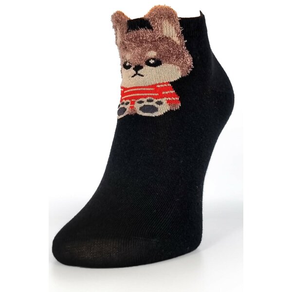 Damensocken aus Baumwollmischung mit Bärenmuster Kurze Socken für Damen in Schwarz