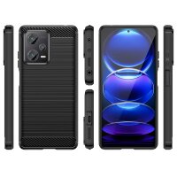 Carbon Case Hülle kompatibel mit Xiaomi Redmi Note 13 4G flexible Silikon-Carbon-Hülle schwarz