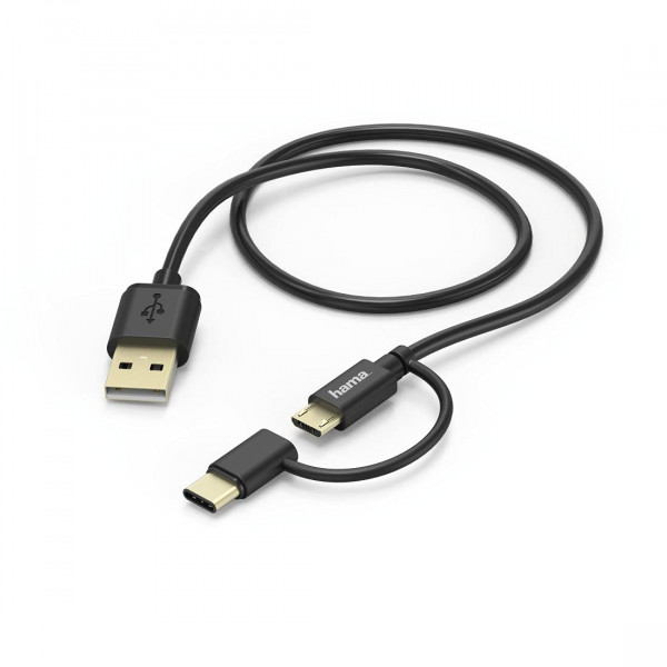 Hama 2in1 Micro-USB-Kabel mit USB Type-C-Adapter, 1 m, Schwarz