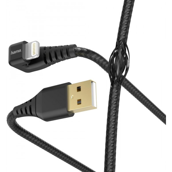 Hama Lade-/Datenkabel Gamer (USB-A auf iPhone Kabel, gewinkelt, kompatibel mit iPhone, 1,5m) schwarz