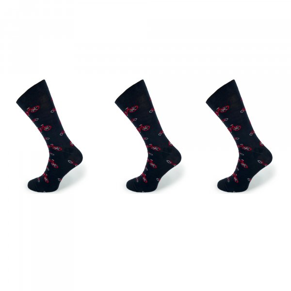 (3 Paar) Socken in Schwarz für Männer mit Fahrradmuster Herrensocken aus Baumwollmischung