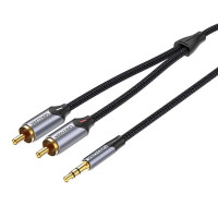 Audiokabel 3m (grau) - Kabel Audio 2xCinch auf 3,5mm mit...