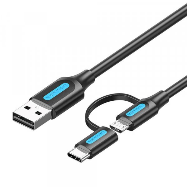 Kabel 2in1 USB 2.0 auf USB-C/Micro USB - USB-Adapter-Kabel 1m (schwarz)