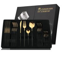 Besteckset Gold 6 Personen 24-tlg Edelstahl Essbesteck Besteck Set Geschenkbox