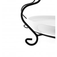 Belicia Etagere 2-stöckig mit schwarzem Ständer, Teller in Weiß aus Porzellan