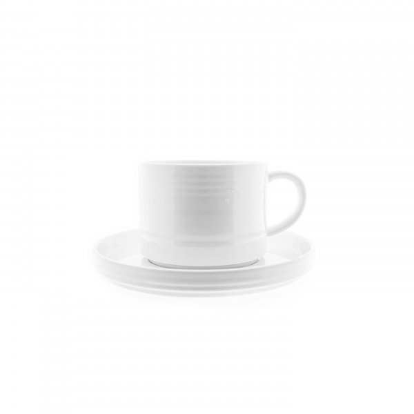 Elegante Kaffeetassen-Set mit Untertasse in Weiß aus Porzellan 220 ml 12-teilig