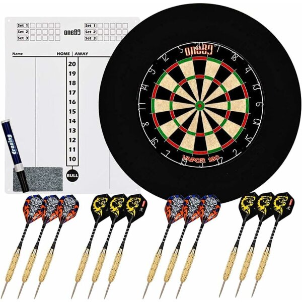 Professional Perfection Dartscheibe mit Pfeilen, Profi Steeldartscheibe aus Sisal, Dartscheibe Steeldart Dartscheibe Set mit 6/12 Dartpfeilen Metallspitze (Dartscheiben-Set)