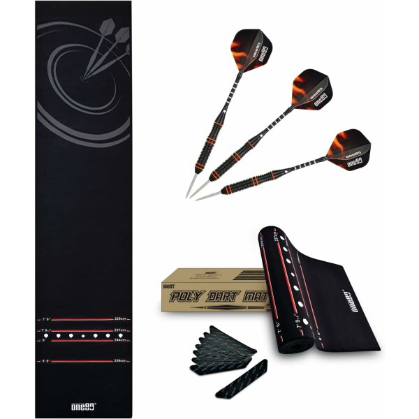 Darts Teppich Matte Dartteppich, Dartteppich mit 3 Steeldart Dartpfeile mit Metallspitze, Dartteppich mit Offiziellem Spielabstand, Bodenschutz für Dartpfeile, 300x66cm orange