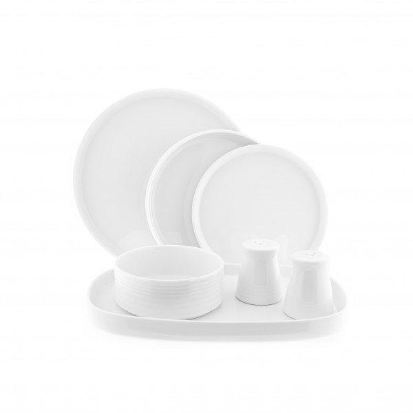 27-teiliges Geschirr-Set aus Porzellan, Tafelservice für 6 Personen Weiß mit Goldumrandung