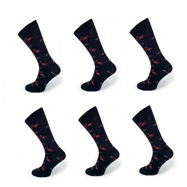 (6 Paar) Socken in Schwarz für Männer mit Fahrradmuster Herrensocken aus Baumwollmischung