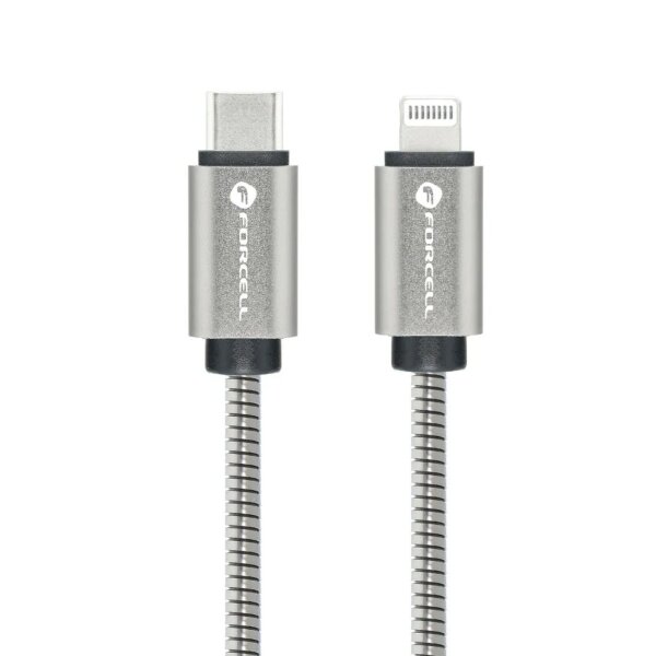 Ladekabel 1m in Silber USB-C komaptibel mit iPhone 8-polig QC3.0 PD 27W