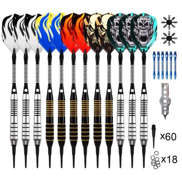 Soft Tip Darts Set mit Accessories| 12 Pack langlebige Kunststoffspitzen