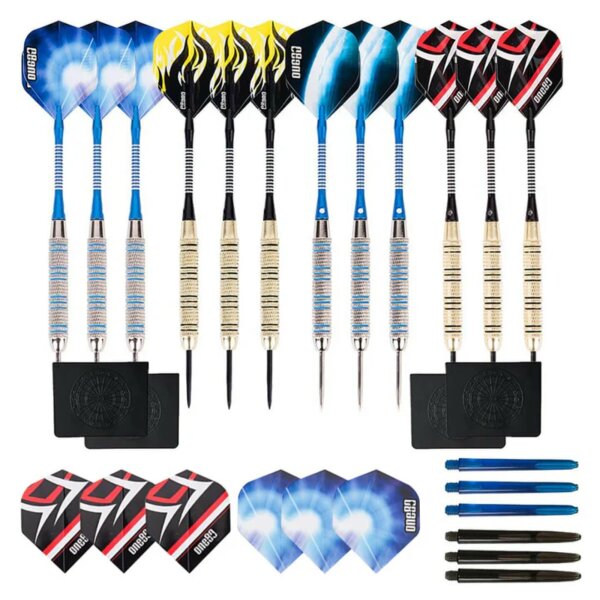 Professionelles Dart-Set mit Stahlspitze und zusätzlichen Flights und Schäften, 12er-Pack