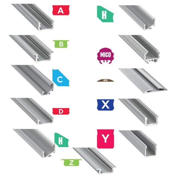 Aluminiumprofil | Vielseitig einsetzbar | Mit Endkappe, Montagehalterung und Abdeckung | 1m