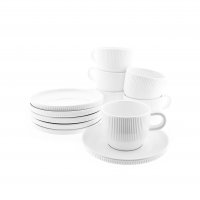 12 Teiliges Kaffee-Set, 6x Kaffeetassen, 6x Untertasse in Weiß mit Riffle Design
