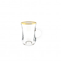 6-teiliges Teegläser-Set mit Henkel, Glas, Transparent mit Goldumrandung, 145 ml