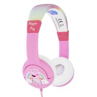 Kabelgebundene Kopfhörer für Kinder Pig Peppa mit Regenbogen und Glitzer pink