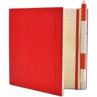 IQ LEGO Stationary Locking Notebook - Schreibwaren Notizbuch mit Gelstift - Notizbuch mit 352 quadratischen Papierseiten und Gelschreiber - Rot