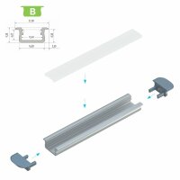 LED Aluminium Profil Leiste Schwarz | Typ B Vielseitig einsetzbar | Mit Endkappe | Transparent Abdeckung | 1m | 1x