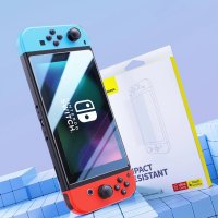Set aus 2x Crystal Panzerglas für Nintendo Switch OLED 2021 + Montageset - transparent