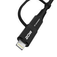 4in1 Ladekabel 2x USB Typ C, 1x USB Typ A, 1x iPhone-Anschluss 60W 1m in Schwarz