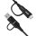 4in1 Ladekabel 2x USB Typ C, 1x USB Typ A, 1x iPhone-Anschluss 60W 1m in Schwarz