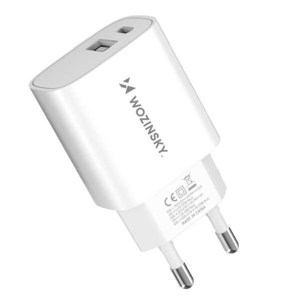 Ladegerät in Weiß USB Typ A und USB Typ C Anschlüsse Wandladegerät 20W