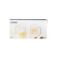 6 teiliges Gläser Set mit Henkel für Tee, Kaffee, quadratisch, transparent 280 ml